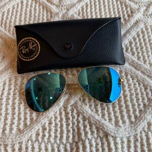Ray-Ban Gold Aviator Sunglasses with Blue Lenses